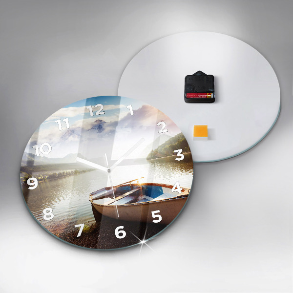 Round glass wall clock Lake view
