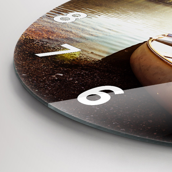 Round glass wall clock Lake view