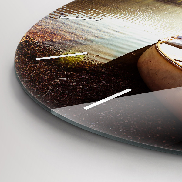 Round glass wall clock Lake view