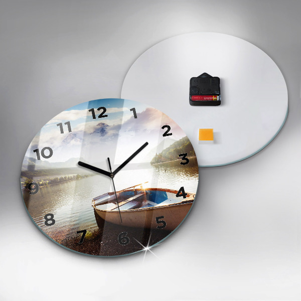 Round glass wall clock Lake view