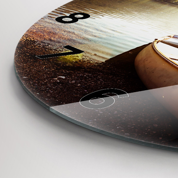 Round glass wall clock Lake view