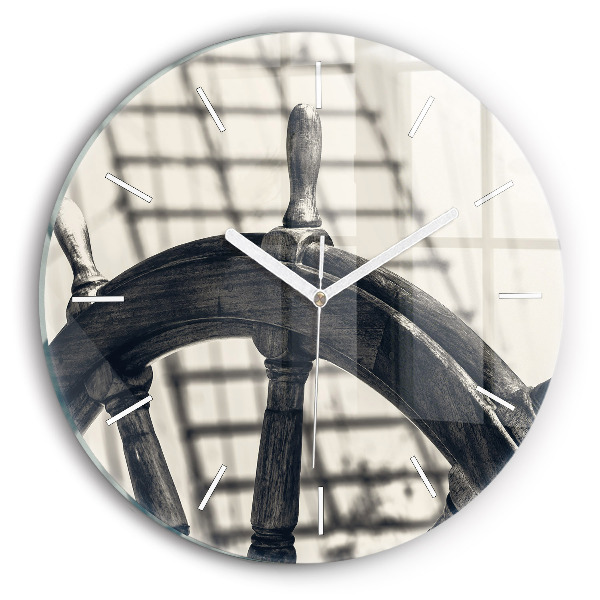 Round glass wall clock Ancient ship