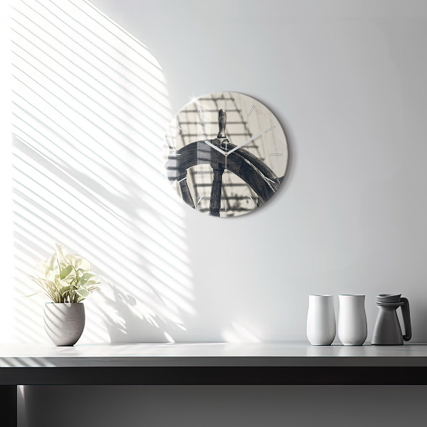 Round glass wall clock Ancient ship
