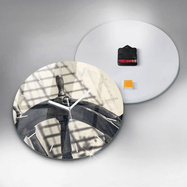 Round glass wall clock Ancient ship