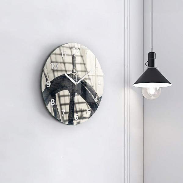 Round glass wall clock Ancient ship