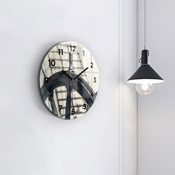 Round glass wall clock Ancient ship