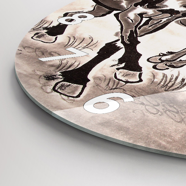 Round glass wall clock Galloping horses