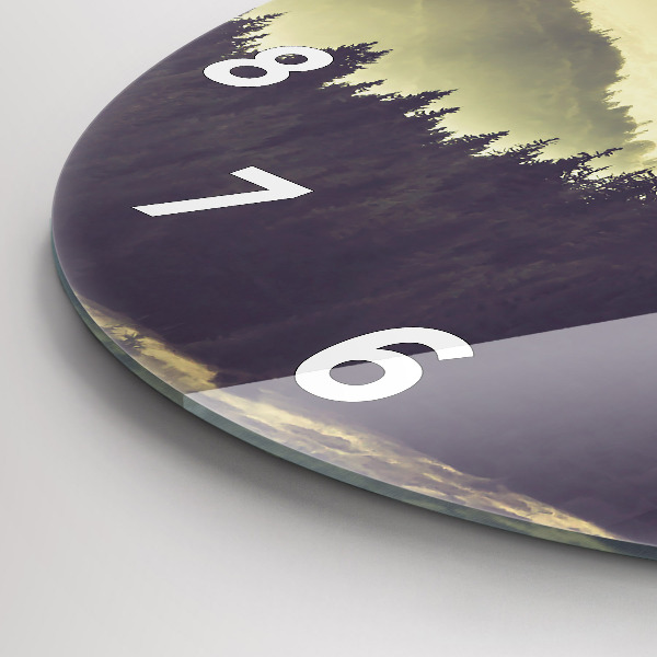 Round glass wall clock Misty mountain slopes