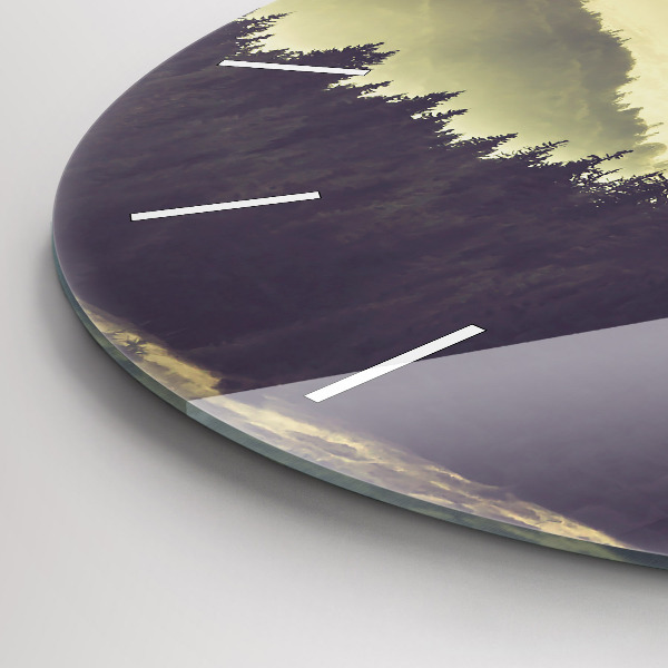 Round glass wall clock Misty mountain slopes