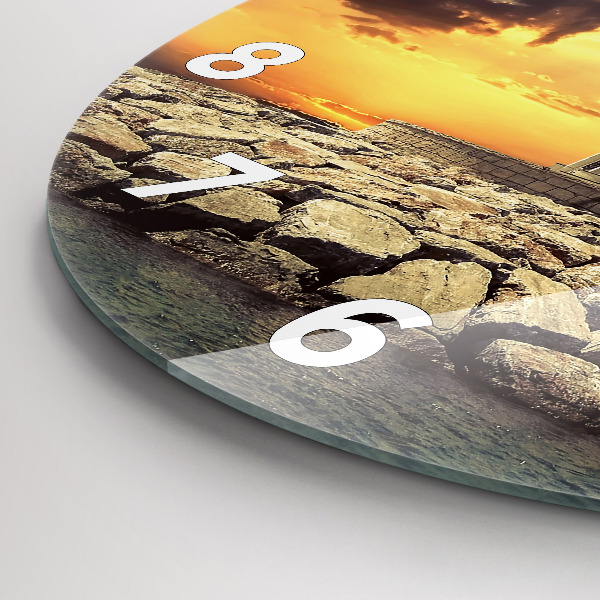Round glass wall clock Lighthouse on the water