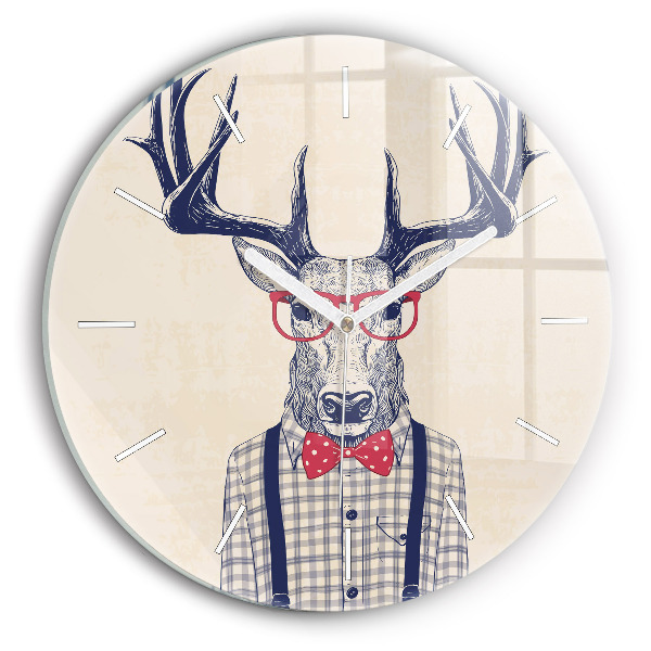 Round glass wall clock Deer in a shirt