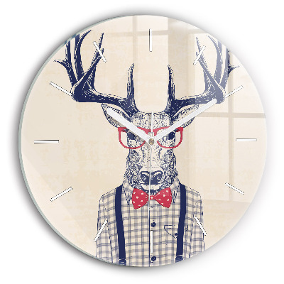 Round glass wall clock Deer in a shirt