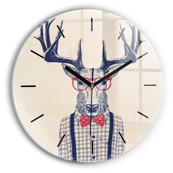 Round glass wall clock Deer in a shirt