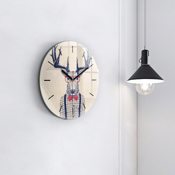Round glass wall clock Deer in a shirt