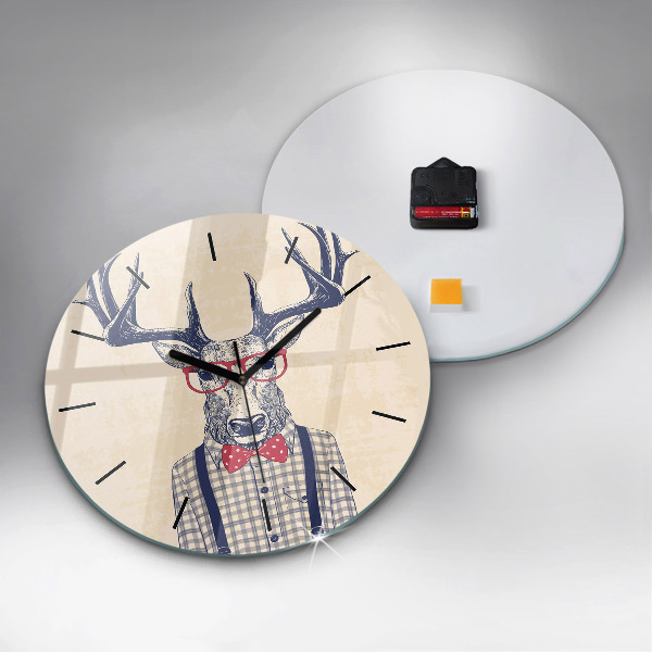 Round glass wall clock Deer in a shirt
