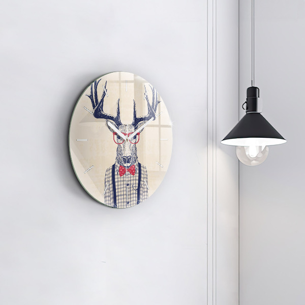 Round glass wall clock Deer in a shirt