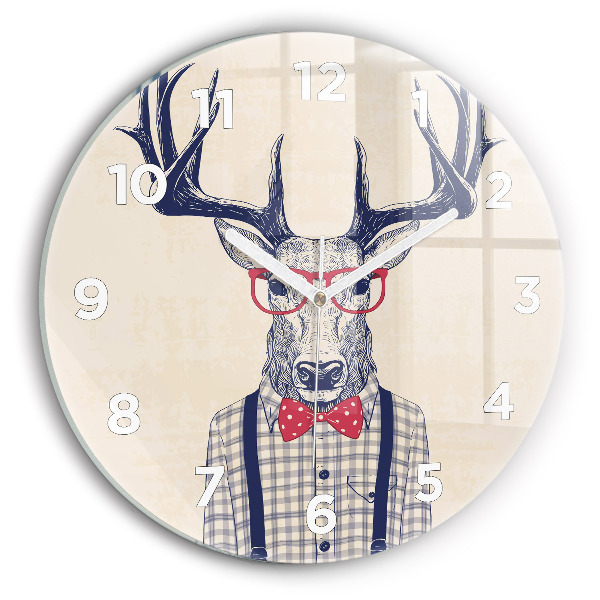 Round glass wall clock Deer in a shirt