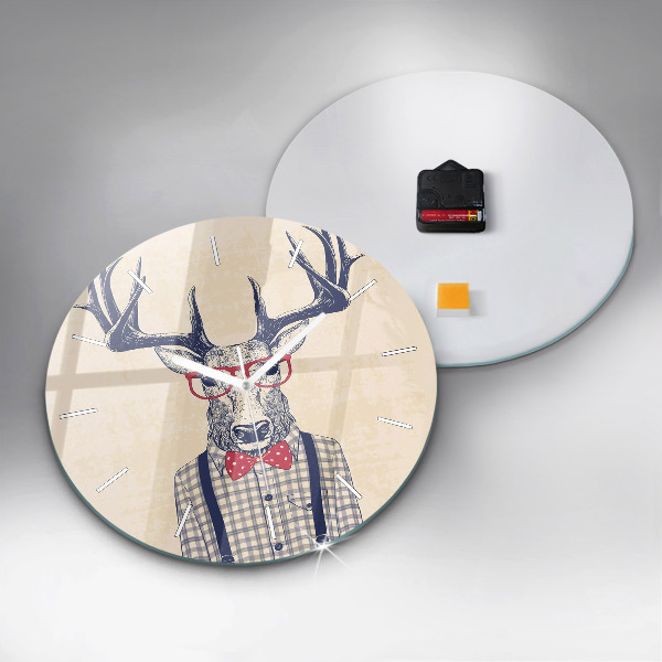Round glass wall clock Deer in a shirt