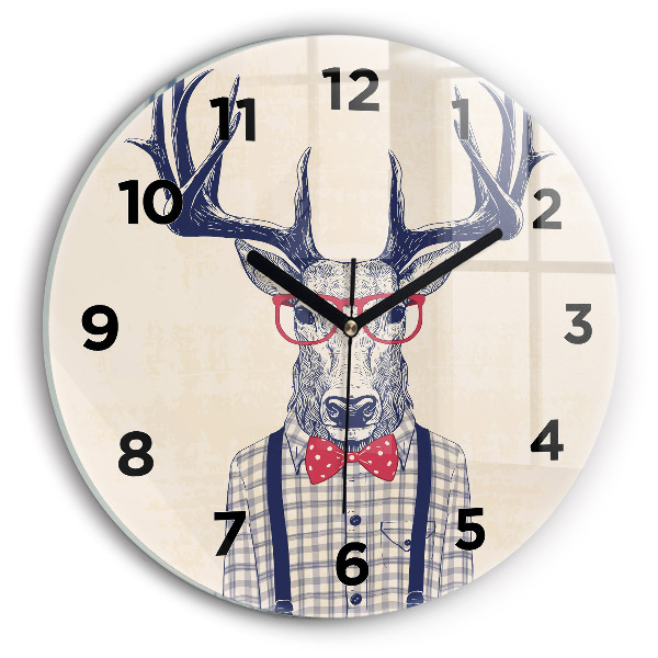 Round glass wall clock Deer in a shirt