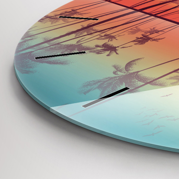 Round glass wall clock Tropical palm trees