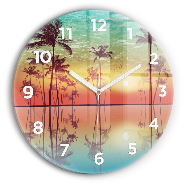 Round glass wall clock Tropical palm trees