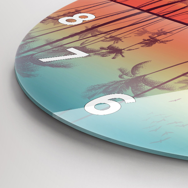 Round glass wall clock Tropical palm trees