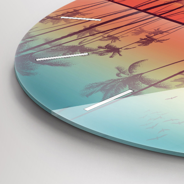 Round glass wall clock Tropical palm trees