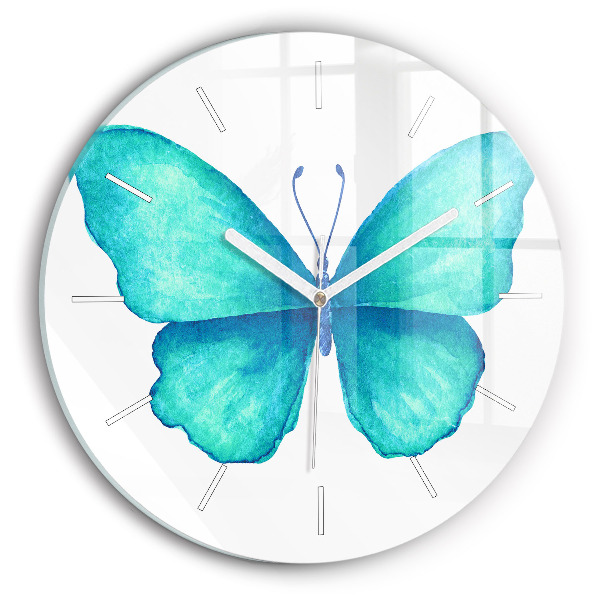Round glass wall clock Turquoise Summer Butterfly