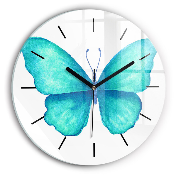 Round glass wall clock Turquoise Summer Butterfly