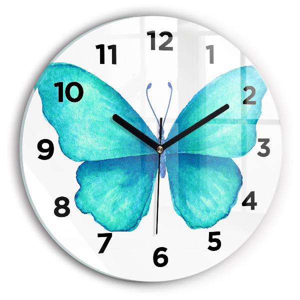 Round glass wall clock Turquoise Summer Butterfly