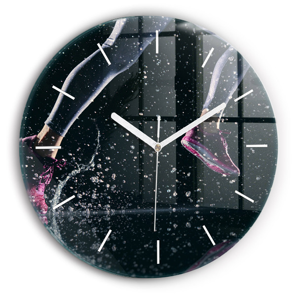 Round glass wall clock Healthy lifestyle - running