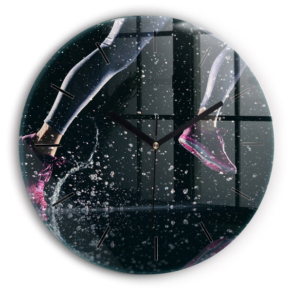 Round glass wall clock Healthy lifestyle - running