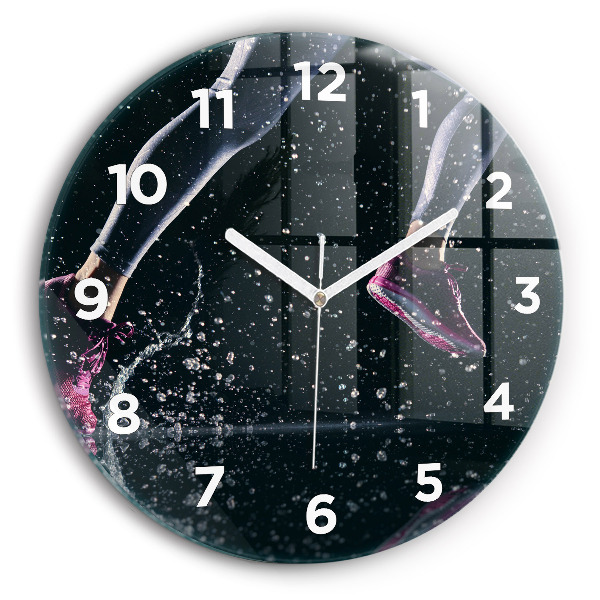 Round glass wall clock Healthy lifestyle - running