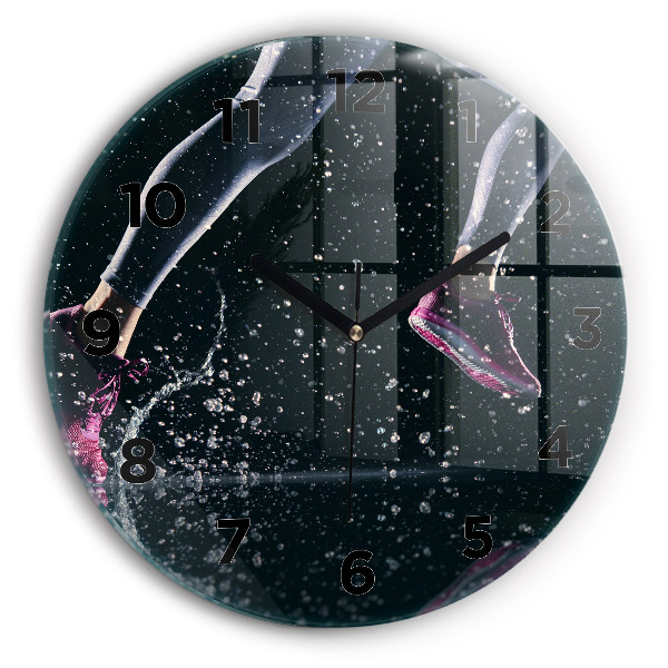 Round glass wall clock Healthy lifestyle - running