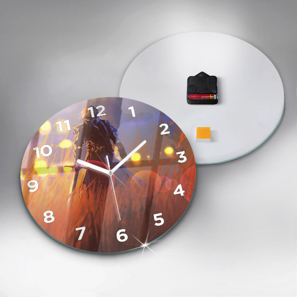 Round glass wall clock Knight with a sword
