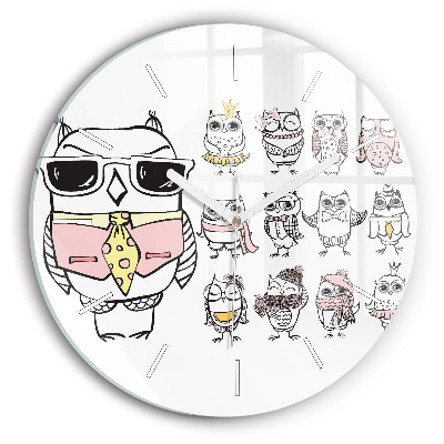 Round glass wall clock Vintage Owl Poster