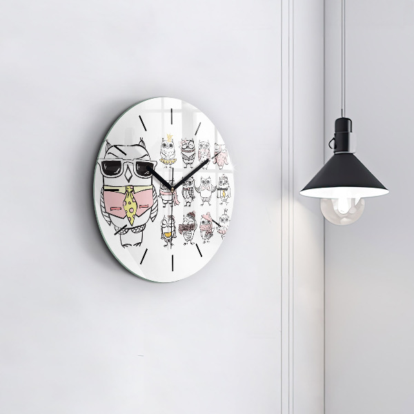 Round glass wall clock Vintage Owl Poster