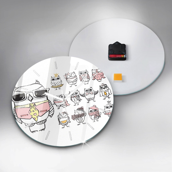 Round glass wall clock Vintage Owl Poster