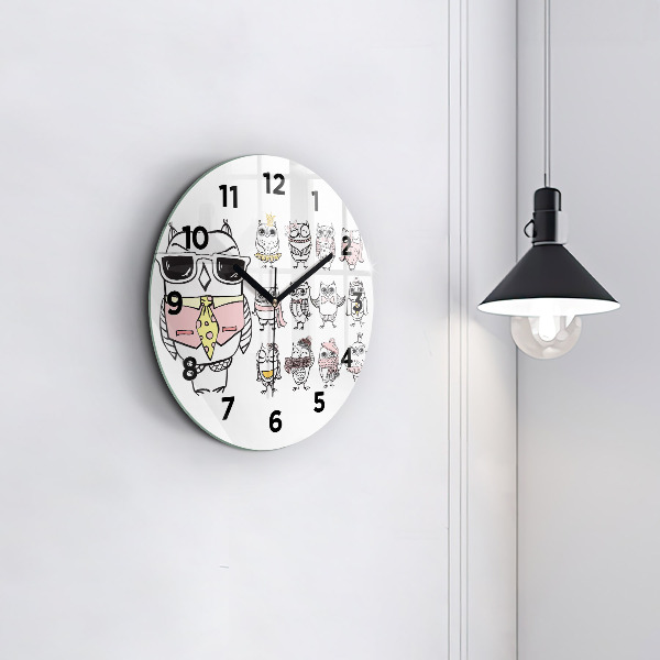 Round glass wall clock Vintage Owl Poster