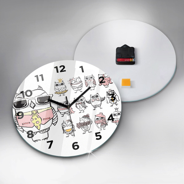 Round glass wall clock Vintage Owl Poster