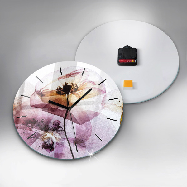 Round glass wall clock Dry poppy flowers