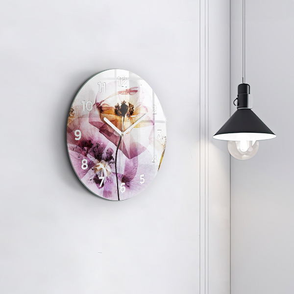 Round glass wall clock Dry poppy flowers