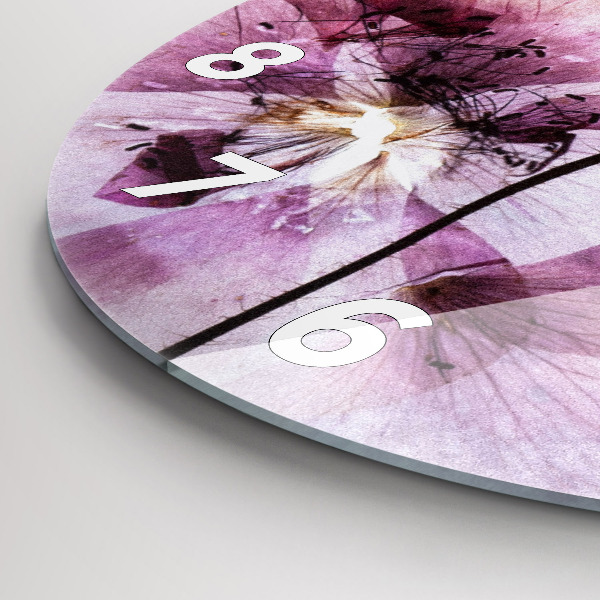 Round glass wall clock Dry poppy flowers