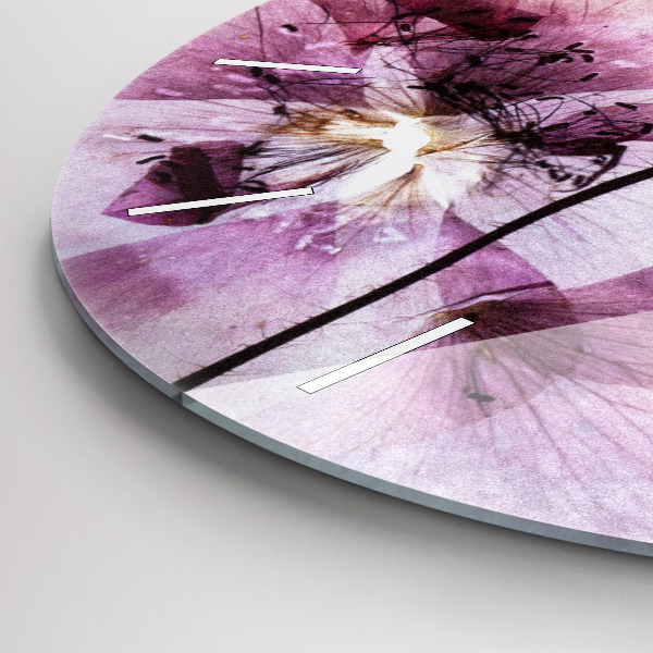 Round glass wall clock Dry poppy flowers