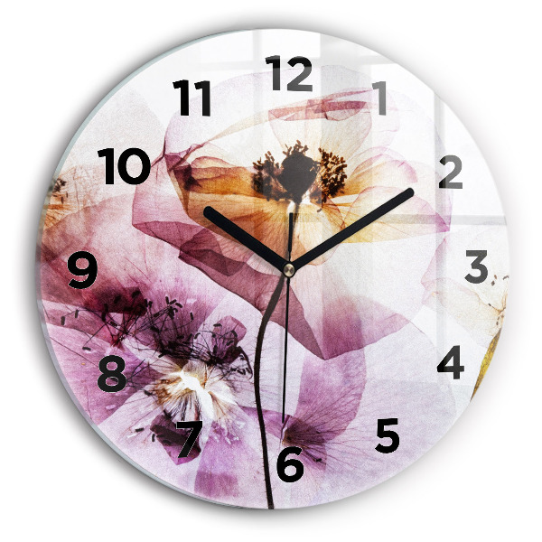 Round glass wall clock Dry poppy flowers
