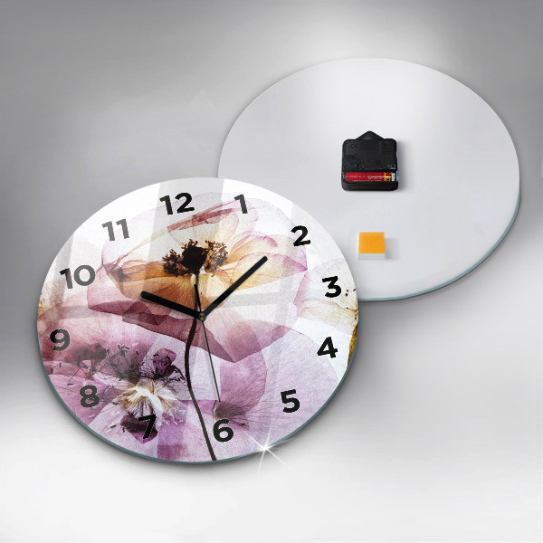 Round glass wall clock Dry poppy flowers