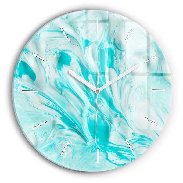 Round glass wall clock Blue abstraction