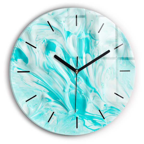 Round glass wall clock Blue abstraction