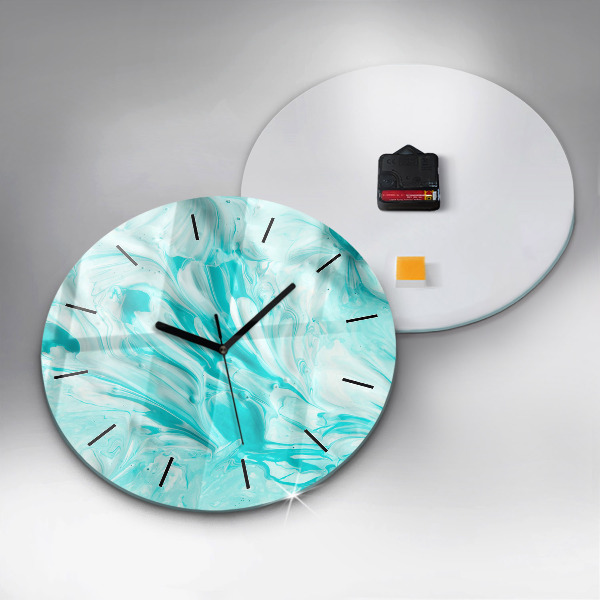 Round glass wall clock Blue abstraction