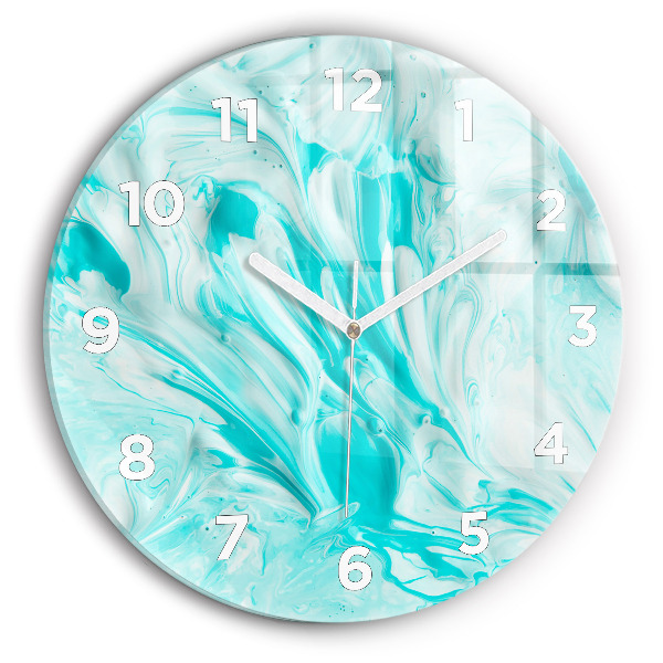 Round glass wall clock Blue abstraction